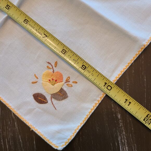 Set of 4 Vintage Hand-Embroidered Floral Table Napkins | 10" Fall Decor - Picture 5 of 9